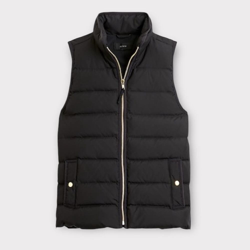 J.Crew Quilted Puffer Vest Women's XS Black Full Zipper Pockets High Neck